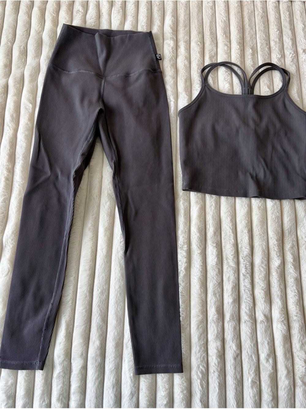 Born Primitive Dark Gray Ribbed Active Set - Crop Tank & Leggings